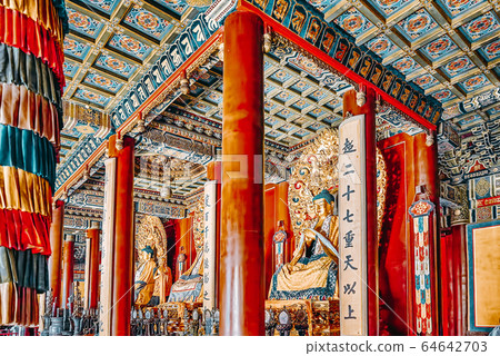 Interior view of Yonghegong Lama Temple. Beijing. 64642703