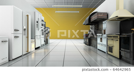 kitchen appliances in supermarcket 3d render image 64642965
