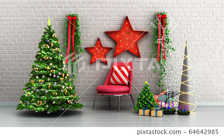 new year Christmas decorative background 3d render 64642985