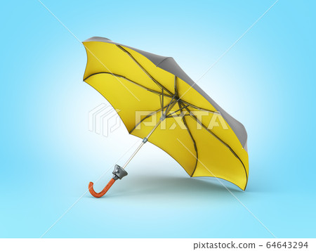 Opened two tone umbrella 3d render on blue Opened two tone umbrella 3d render on blue 64643294