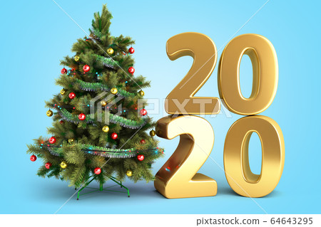 new year 2020 Christmas tree background 3d render 64643295