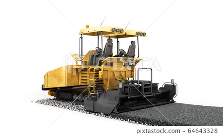 Yellow asphalt spreader machine lays asphalt 3d 64643328