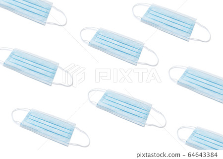 Protective medical face virus mask on white background with place for your text. Pattern Coronavirus Protection Design Background Protective medical face virus mask on white background with place for your text. Pattern Coronavirus Protection Design Background 64643384