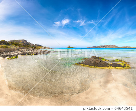 Stunning morning view of Famous La Pelosa beach 64643541