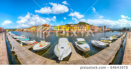 Panoramic cityscape of Bosa town on Temo river Panoramic cityscape of Bosa town on Temo river 64643978