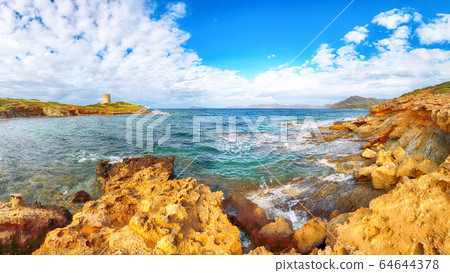 Fantastic morning view of Piscinni bay with Fantastic morning view of Piscinni bay with 64644378