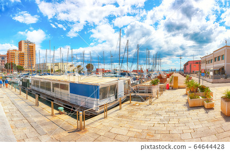 Splendid spring Cityscape with marina and Yachts 64644428