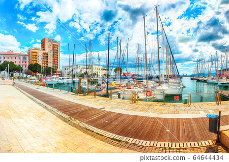 Splendid spring Cityscape with marina and Yachts 64644434