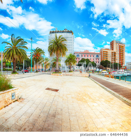 Splendid spring Cityscape with marina and Yachts 64644436