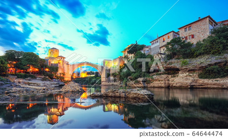 Majestic evening view of Mostar with the Mostar 64644474