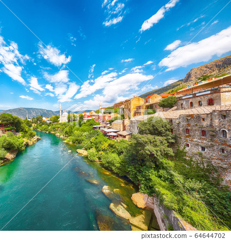 Nerteva River and Old City of Mostar, with Ottoman 64644702