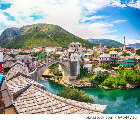 Fantastic Skyline of Mostar with the Mostar Fantastic Skyline of Mostar with the Mostar 64644710