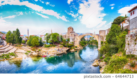 Fantastic Skyline of Mostar with the Mostar Fantastic Skyline of Mostar with the Mostar 64644713