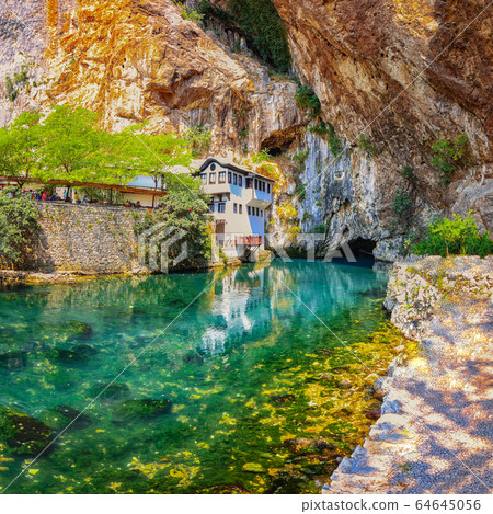 Dervish monastery or tekke at the Buna River Dervish monastery or tekke at the Buna River 64645056