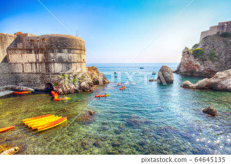 Fort Bokar and Fort Lovrijenac on a sunny day with Fort Bokar and Fort Lovrijenac on a sunny day with 64645135