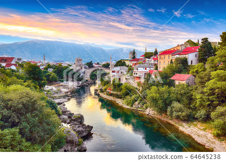 Fantastic Skyline of Mostar with the Mostar Fantastic Skyline of Mostar with the Mostar 64645238