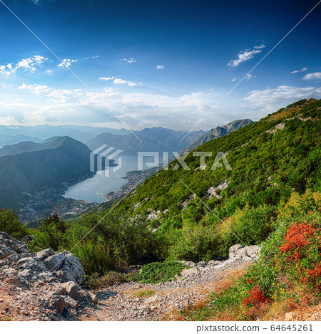 Beautiful view of the Bay of Kotor in Montenegro 64645261