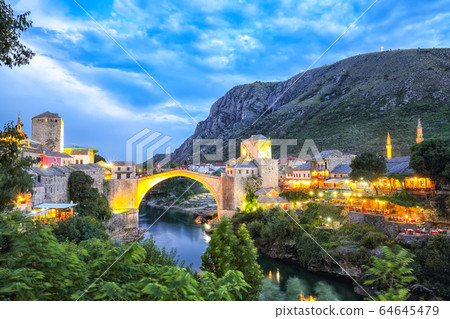 Majestic evening view of Mostar with the Mostar 64645479