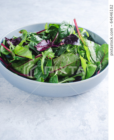 chard salad in a blue bowl top view 64646182