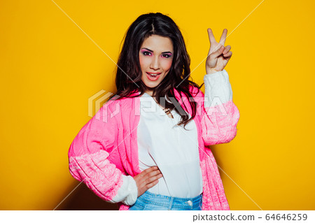 girl model shows symbols with their hands girl model shows symbols with their hands 64646259