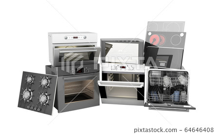 Home appliances built in Group of white 3d render 64646408