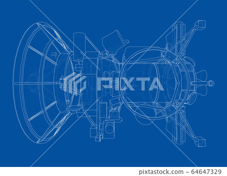 Communication satellite concept outline. Vector 64647329