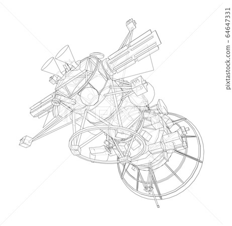 Communication satellite concept outline. Vector 64647331