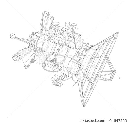 Communication satellite concept outline. Vector 64647333