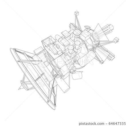 Communication satellite concept outline. Vector 64647335
