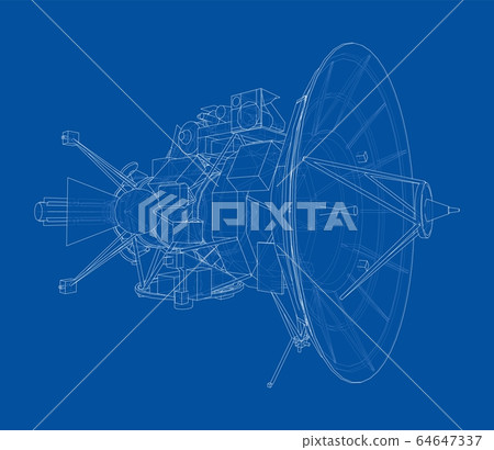 Communication satellite concept outline. Vector 64647337