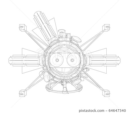 Communication satellite concept outline. Vector 64647340