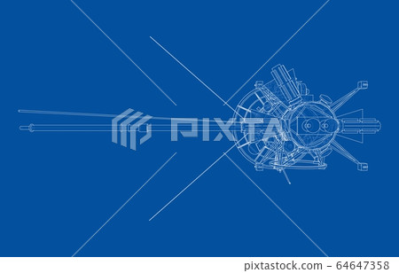 Communication satellite concept outline. Vector 64647358
