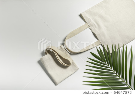 White tote bag canvas fabric. Cloth shopping sack 64647873