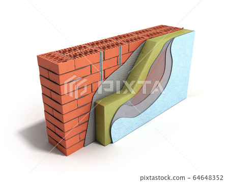 Layered brick wall thermal insulation concept 3d Layered brick wall thermal insulation concept 3d 64648352