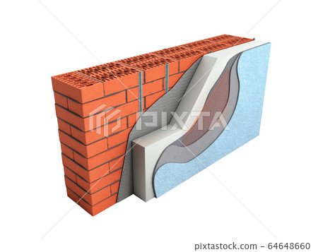 Layered brick wall thermal insulation concept 3d Layered brick wall thermal insulation concept 3d 64648660