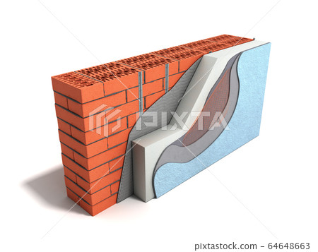 Layered brick wall thermal insulation concept 3d Layered brick wall thermal insulation concept 3d 64648663