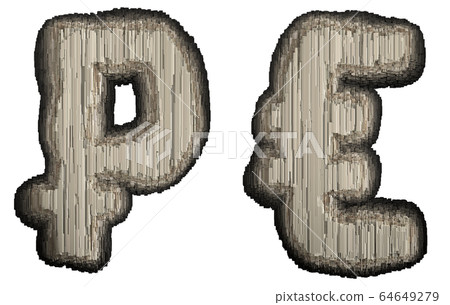 Set of symbol rouble and euro made of industrial metal 3D 64649279