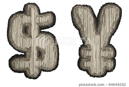 Set of symbol dollar and yen made of industrial metal 3D Set of symbol dollar and yen made of industrial metal 3D 64649282