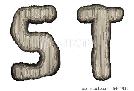 Set of industrial metal alphabet letter S and T 3D 64649391