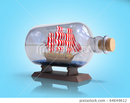 ship in a bottle 3d render on blue gradient ship in a bottle 3d render on blue gradient 64649612