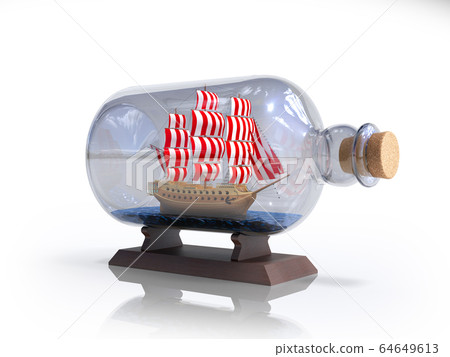 ship in a bottle 3d render on white image 64649613