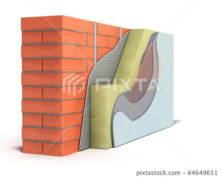 Layered brick wall thermal insulation concept 3d Layered brick wall thermal insulation concept 3d 64649651