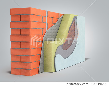 Layered brick wall thermal insulation concept 3d Layered brick wall thermal insulation concept 3d 64649653