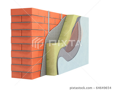 Layered brick wall thermal insulation concept 3d Layered brick wall thermal insulation concept 3d 64649654