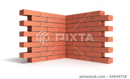 piece of brick wall 3d render on white 64649736