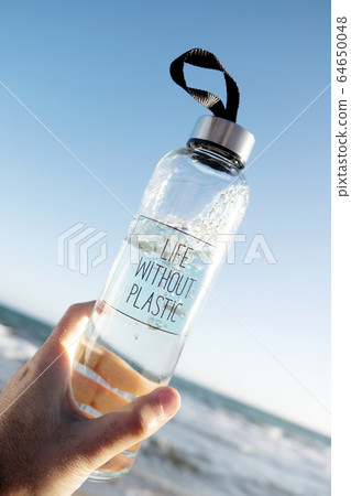 water bottle with the text life without plastic 64650048