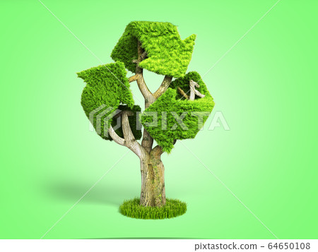 volumetric green grass coated recycling sign as 64650108