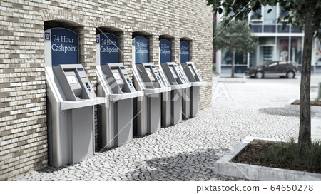 ATM on the street against a brick wall 3d render 64650278