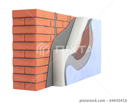 Layered brick wall thermal insulation concept 3d Layered brick wall thermal insulation concept 3d 64650418