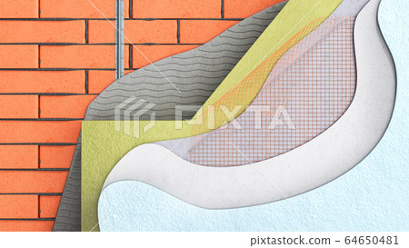Layered brick wall thermal insulation concept 3d Layered brick wall thermal insulation concept 3d 64650481